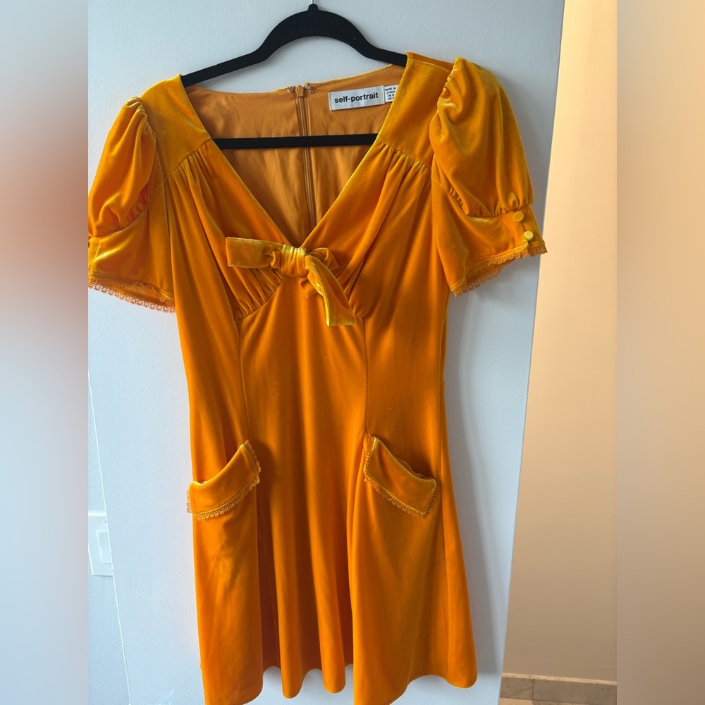 Self-Portrait Crushed Orange Velvet Dress